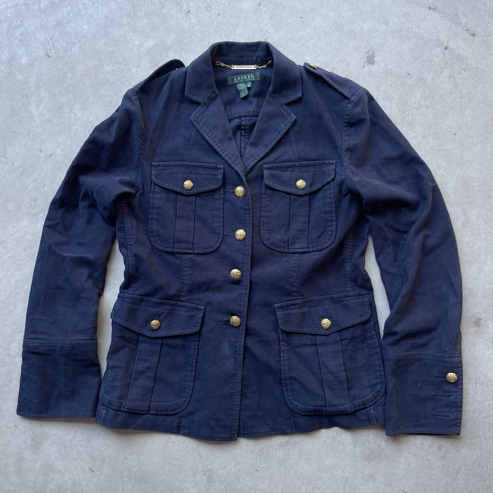 Women's Lauren‎ Ralph Lauren Military Jacket Size M Officer Moleskin Type Coat